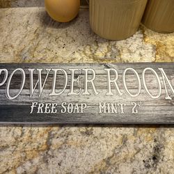 Powder Room Rustic Wood Wall Sign 6x18 (Gray)
