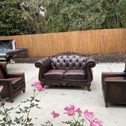 Sofa And Two Chairs High End Top Grain Leather 