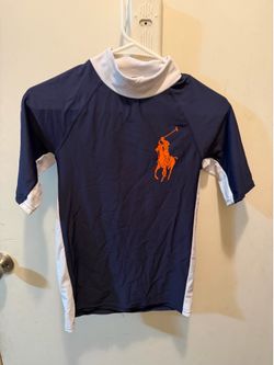 Polo Ralph Lauren Navy Orange Swim Rash Guard Large Pony  size 14-16