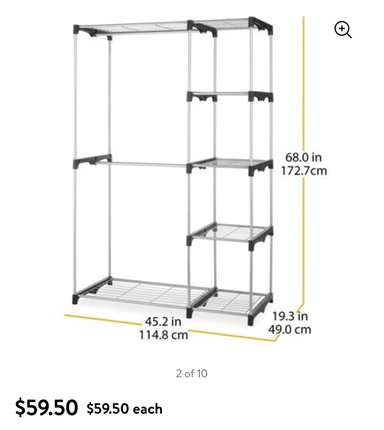 Whitmor Double Rod Freestanding Closet Organizer - Silver ( brand new) with out box