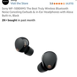 Sony WF-1000XM5 The Best Truly Wireless Bluetooth Noise Canceling Earbuds & in-Ear Headphones with Alexa Built-in, Black
