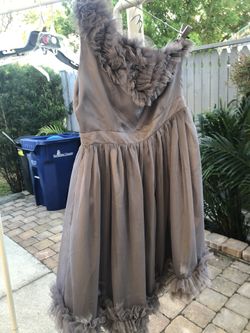 NEW One shoulder grey cocktail dress with ruffles size small