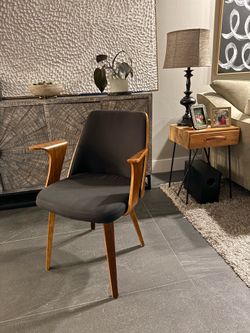 Mid-Century Modern Accent Chair – Walnut Wood + Black Upholstery