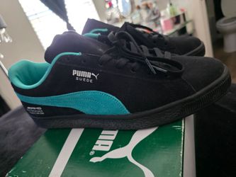 PUMA Mercedes-AMG Petronas F1 × Suede, style 307131-04, “Black/Spectra Green,” men’s size 10