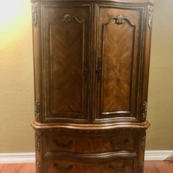 Dark Wood Tall Wardrobe/Armoire With Drawers And Storage For TV