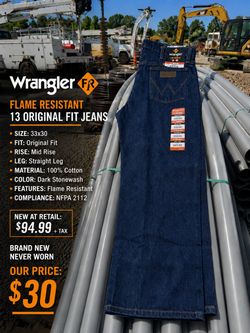 Wrangler FR Flame Resistant Jeans 33x30