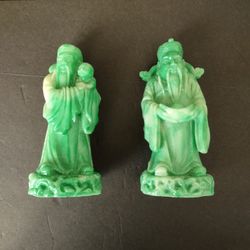 5" Fuk Luk Deities - Feng Shui Chinese Gods Green & White Color Statues -12.7 cm