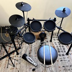 Electric Drum Set With Fender Rumble 25 V3 Bass  Amp + Stool +  Drumsticks + Music Stand