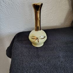 Vintage porcelain bud vase  yellow with gold accents