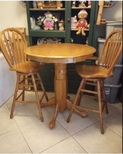DINING TABLE BISTRO SET LARGE OAK 3 FT WIDE '40 HEIGHT