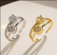 Elegant Clover Adjustable Ring - Silver or Gold