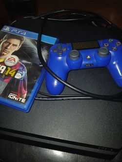 PS4 Console with Blue DualShock 4 Controller and FIFA 14