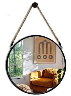 Round Wall Mirror with Rope Hanger