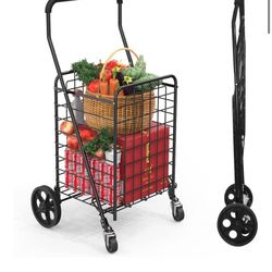 Grocery Shopping Cart with 360° Rolling Swivel Wheels Utility Cart Easily Collapsible Cart 66lb Extended Foam Cover, Trolley for Laundry,Groceries,Tra