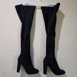 8.5 Or 39 Viva Black Faux Suede Over the Knee Thigh High Heeled Winter Goth Boots Boot - PLEASE READ ⬇️