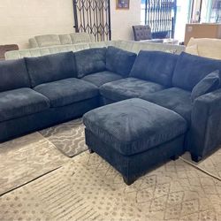 New Soft To The Touch Corduroy Sectional.  Black.  99” X 99”.  Free Delivery!