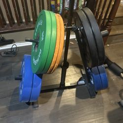 Weight Frame + Weights And Olympic Bar