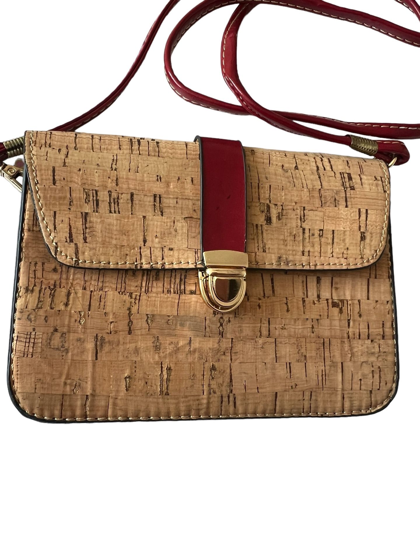 Cork Cross Body Bag Rustic Cork Red Strap Small Good For Travel Small Wallet This beautiful cork cross body bag is perfect for any style conscious w
