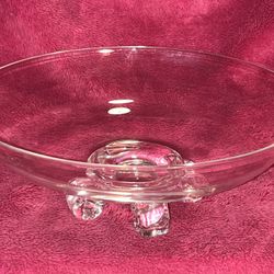 Vintage Steuben 10.5” Crystal MCM Mid-Century Centerpiece Scroll Footed Bowl designed by John Dreves 
