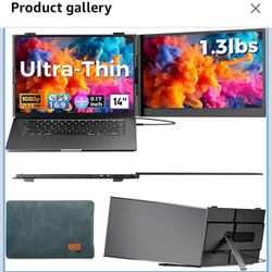 Laptop Screen Extender Ultra-Thin, 14" FHD 1080P Dual Portable Monitor for Laptop, 1.3lbs Lightweight Travel Monitor Extender Fit 13”-17.3”, Plug and 