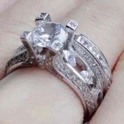 WEEKEND SALE !!!!! Solid 925 Sterling Silver 2pc Engagement Wedding Ring Set 