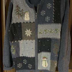 Christmas Sweater Cardigan Womens . Size Large Full Zip Croft & Barrow 