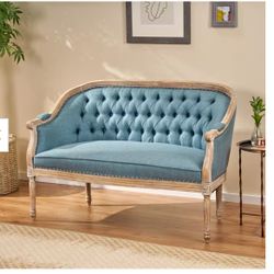 Faye 50 in. Blue Polyester 2-Seat Loveseat