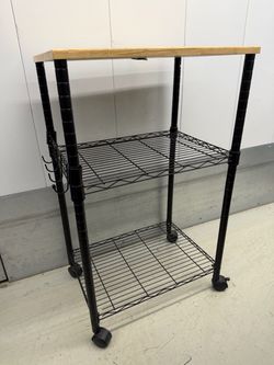 3-Tier Wire Rolling Kitchen Cart with  Butcher Wood Top