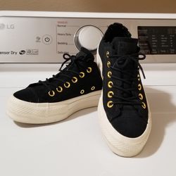 Converse All Star Platform Black W/gold Size 6