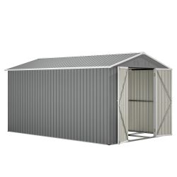 Lockable Secure Metal Shed 8x12 FT - Large Outdoor Storage with Aluminum Frame, Durable Garden Tool Shed for Backyard, Patio, Lawn, Grey