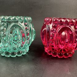 VINTAGE Pair of Heavy Bubble Glass Trinket Dish or Candle Holder (price is for both total)