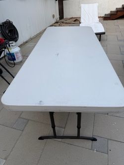 Long Folding Table (Lifetime) and 8 Folding Chairs (Samsonite)