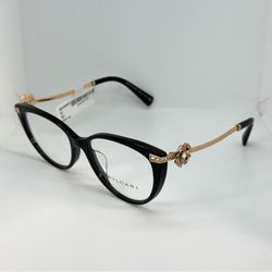 BVLGARI 4206-B-F 501 Women's Black Cat-Eye Eyeglasses Frame with Jeweled Temple