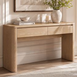 59" Console Table with 2 Drawers, Narrow Entryway Table with Rounded Corners for Living Room