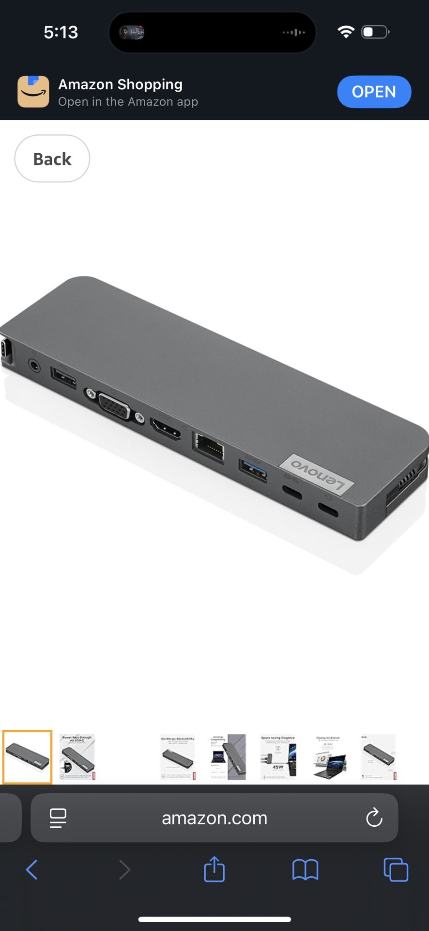 Lenovo 7-in-1 Portable USB-C Mini Dock - HDMI & VGA, 45W Charging, Compatible with Lenovo, Ap& USB-C Laptops, G0A70065US