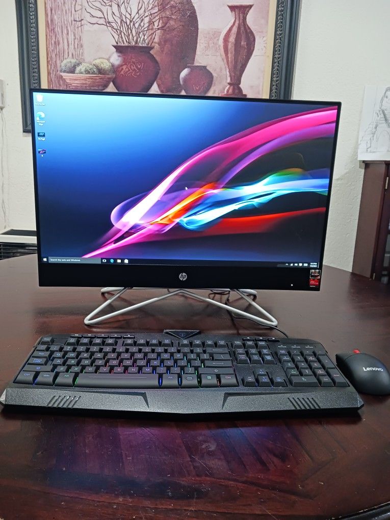Hp all in one desktop Computer Windows 10. Good Condition. AMD Ryzen 3 3250 with Radeon graphics processor.
8 gb Ram. 23 inches screen. wifi
