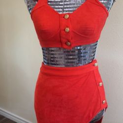 Shane Justin Red-orange Cute Cute  Suade Skirt Outfit