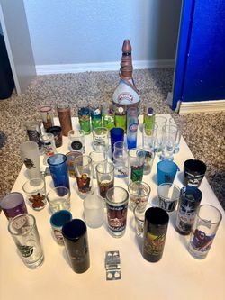 Large Shot Glass Collection + Tequila Decanter (45+ Pieces)