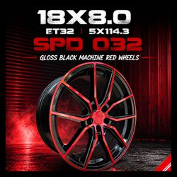 🔥 18x8 5x114.3 GLOSS BLACK / MACHINE RED WHEELS 🔥
