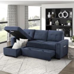 Grady Blue 91" 2 Piece Convertible Sleeper Sectional With Reversible Storage Chaise
