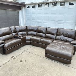 FREE DELIVERY 🚚  Ashley furniture Real Leather brown Couch, sofa sectional recliner  