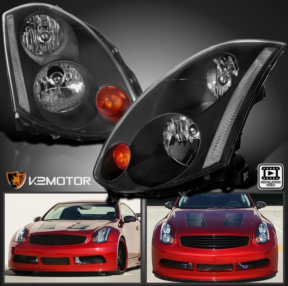 Black Fits 2003-2005 Infiniti G35 2Dr Coupe Factory HID Models Headlights Lamps