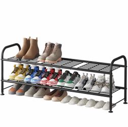Shoe Rack 2 Tier Storage Organizer for Closet Entryway Metal Black