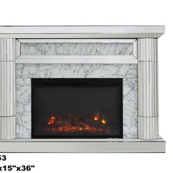 White Stone Marble/Mirror Fireplace 