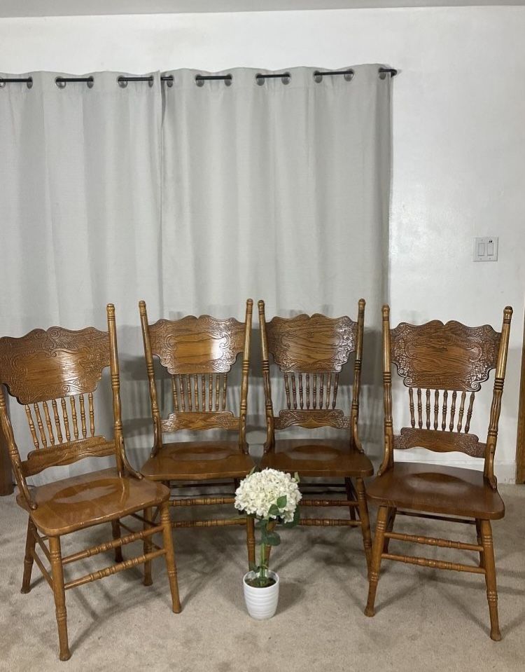 Press Back Chairs (4) SOLID OAK