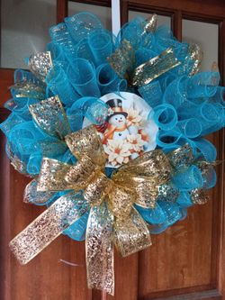Handmade Snowman Christmas Deco Mesh Wreath