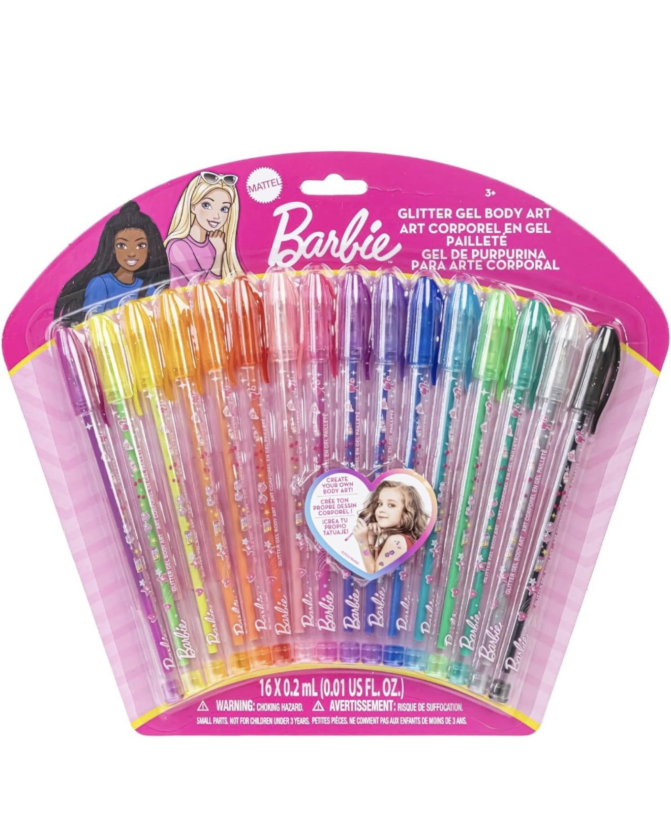 Barbie 16 Piece Glitter Pen Body Art Set, Glittery and Bright Colors, Ages 3 by Townley Girl