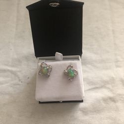 Natural cabochon Opal and diamond accent earrings