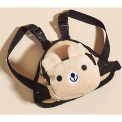 Cute Teddy Pet beige mini backpack travel bag and beige leash. Small size. For small pets.