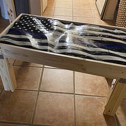 Custom Blue Line Custom Carved Ripple American Flag Table 